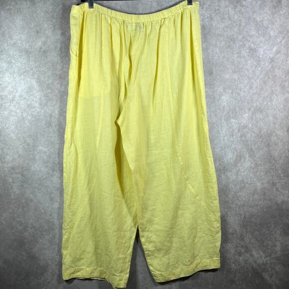 Flax Pants Womens Large Yellow Linen Wide Leg High Rise‎ Lightweight Casual Boho - Picture 6 of 13